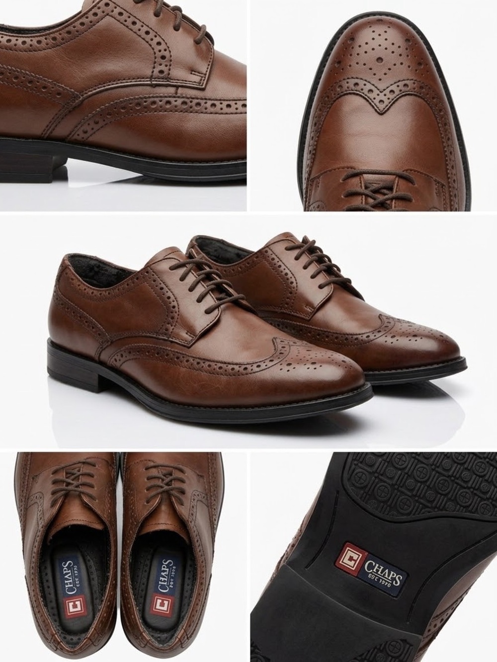 Chaps Men's Brown Leather Wingtip Oxfords